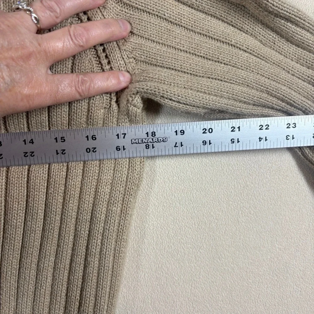 Vtg Tommy Hilfiger Womens Y2K Preppy‎ Rib Full Zip Cotton Sweater Lg Tan Acadmia
